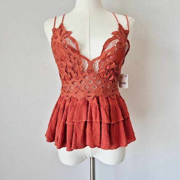 NWT Free People Intimately Adella Cami Top Lace Gauze Smock Winding Roads - Picture 1 of 16